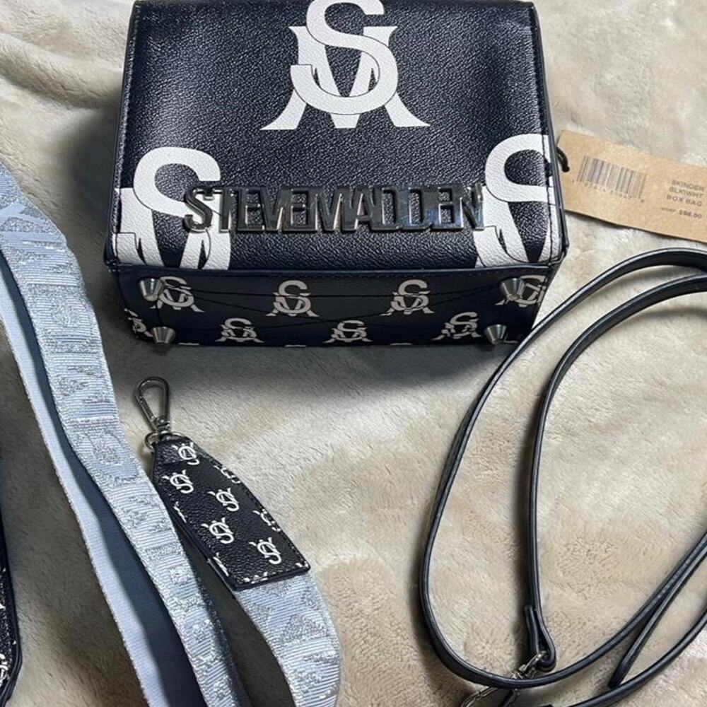 Steve Madden Black & White Monogram Box Crossbody Bag